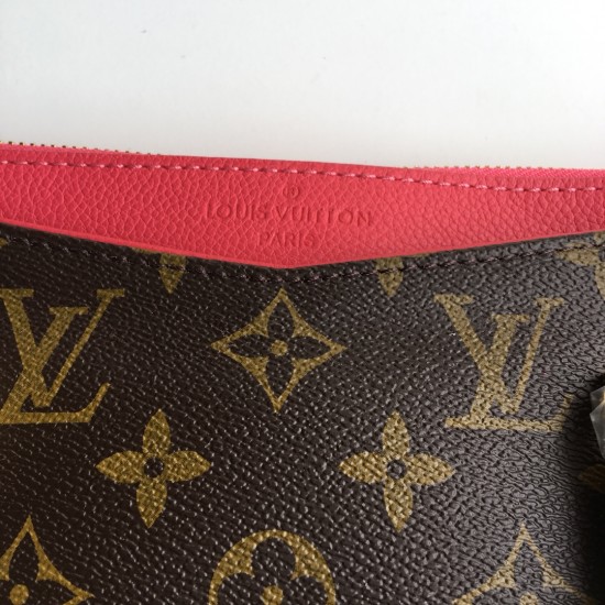 LOUIS VUITTON BROWN MONOGRAM COATED CAVAS AND CERISE LEATHER PALLAS BB GOLD HEARDWARE