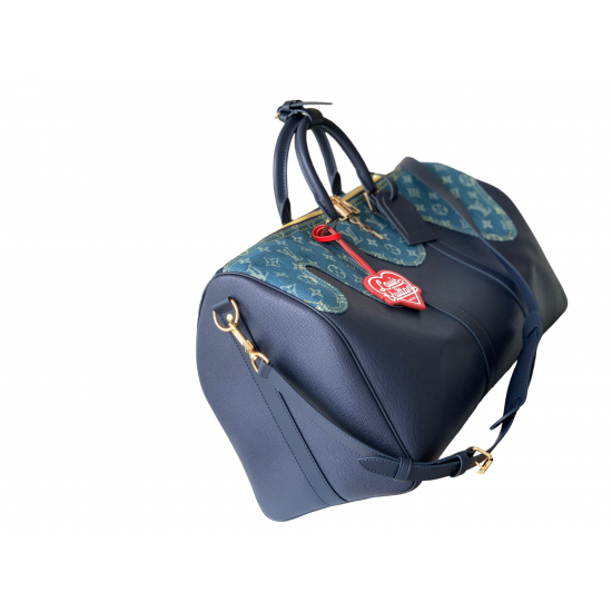 Monogram Keepall Bandouliere 55 denim travel bag