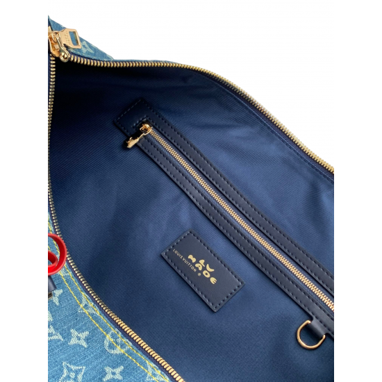 Monogram Keepall Bandouliere 55 denim travel bag